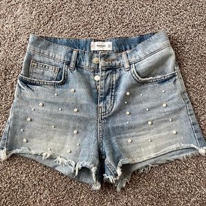 SOLD Mango denim shorts with pearl details